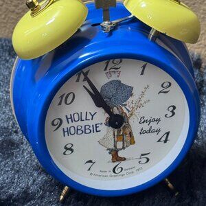 Vintage Holly Hobbie Blue Alarm Clock With Yellow Bells 1972 American Greetings